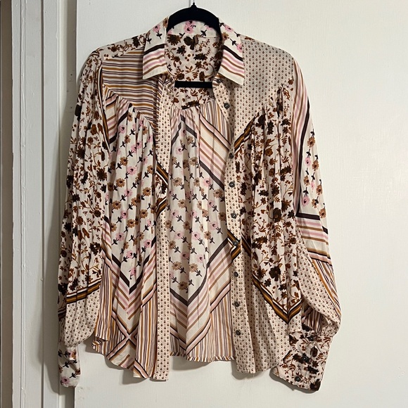 Free People Floral and Striped Women's Top - Picture 1 of 3